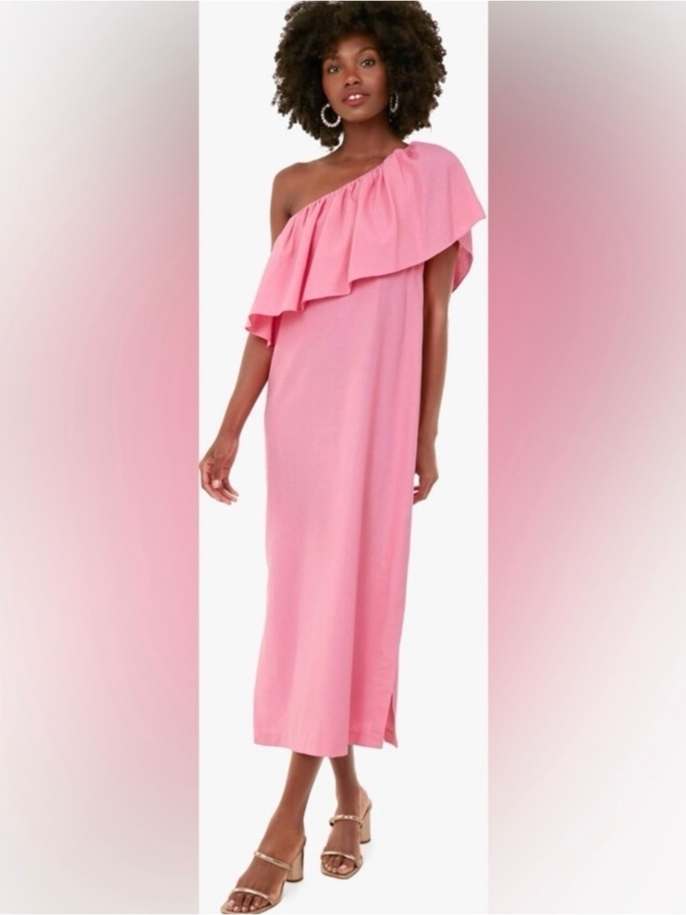 Pomander Place flamingo pink Florencia One-Shoulder Ruffle Dress Sz M